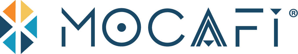 Mocafi logo with a geometric, multi-colored icon on the left and the word MOCAFI in stylized blue letters on the right. Mocafi logo with a geometric, multi-colored icon on the left and the word MOCAFI in stylized blue letters on the right.