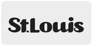 The image shows the word St. Louis in bold, black, rounded font on a light gray background with a rounded corner at the top left.
