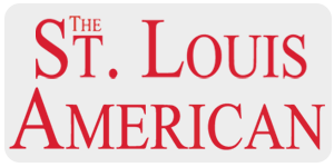 Logo of The St. Louis American newspaper in red text on a gray background.